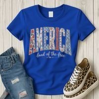 Cute America Land Of The Free Patchwork Varsity Style Women's T-Shirt thumb 3