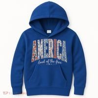 Cute America Land Of The Free Patchwork Varsity Style Kids Hoodie thumb 0