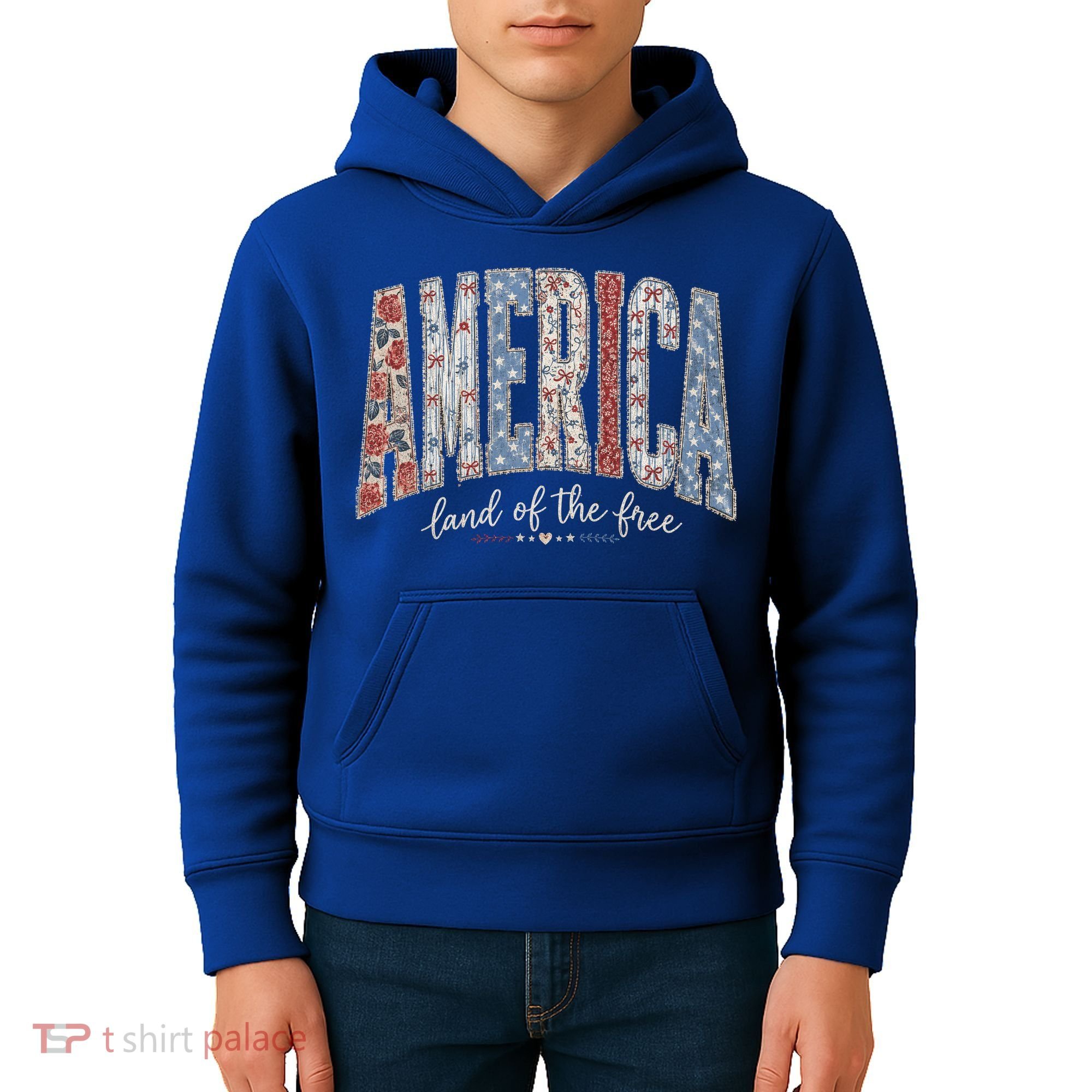 Cute America Land Of The Free Patchwork Varsity Style Kids Hoodie