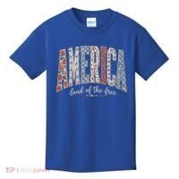 Cute America Land Of The Free Patchwork Varsity Style Kids T-Shirt thumb 0