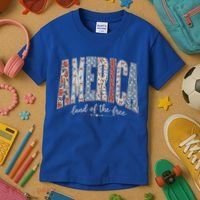Cute America Land Of The Free Patchwork Varsity Style Kids T-Shirt thumb 3