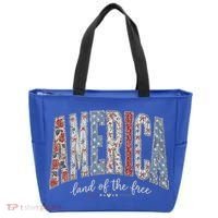 Cute America Land Of The Free Patchwork Varsity Style Tote Bag thumb 0