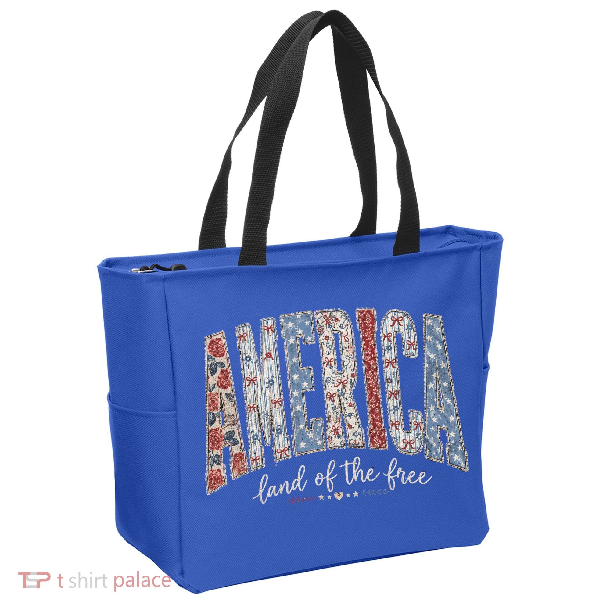 Cute America Land Of The Free Patchwork Varsity Style Tote Bag