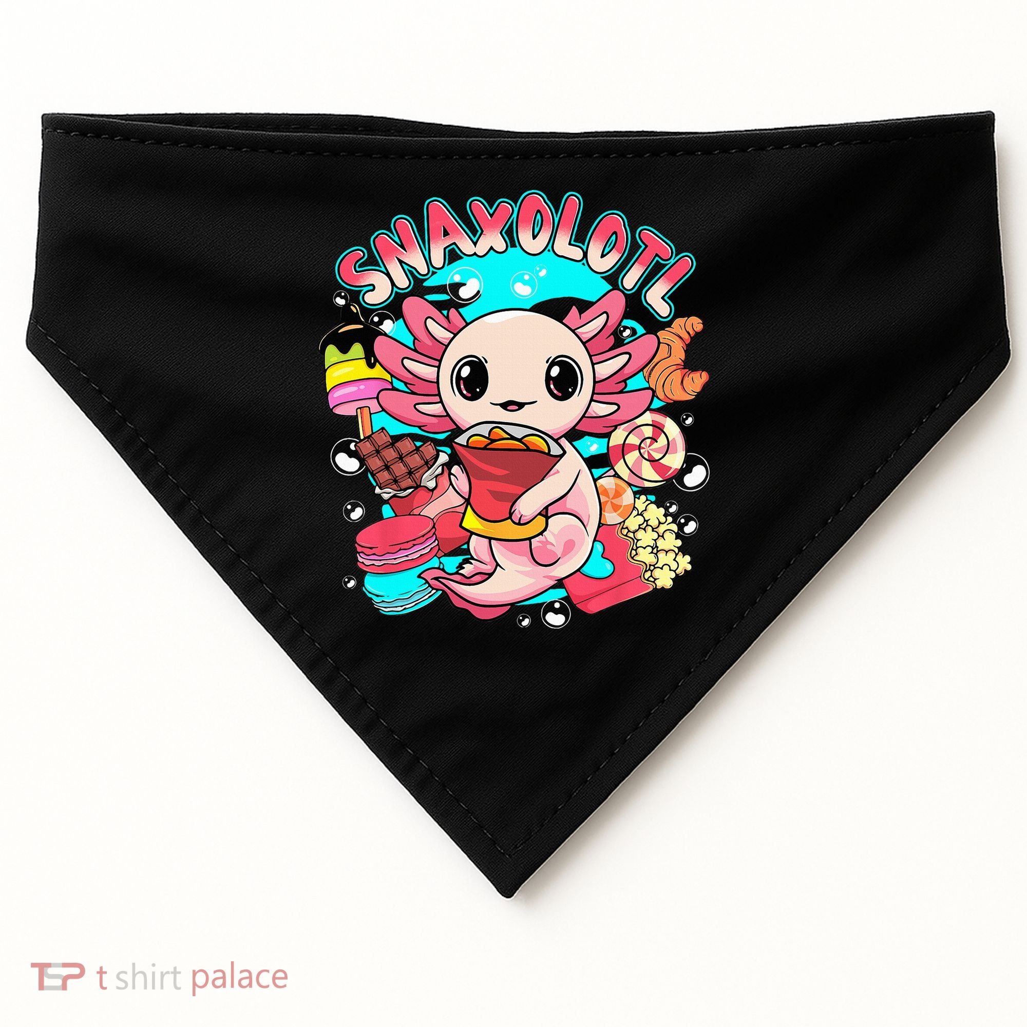 Cute Axolotl Lover Snaxolotl Food Sweets USA-Made Doggie Bandana