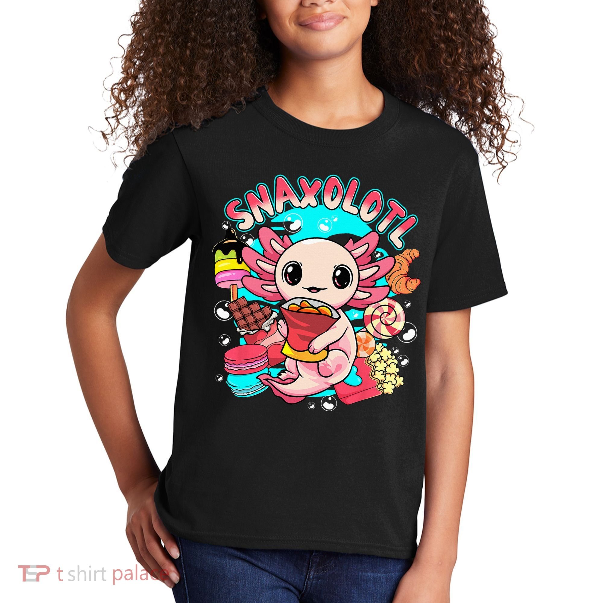 Cute Axolotl Lover Snaxolotl Food Sweets Kids T-Shirt