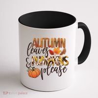 Cute Autumn Leaves And Pumpkins Please Coffee Mug thumb 1