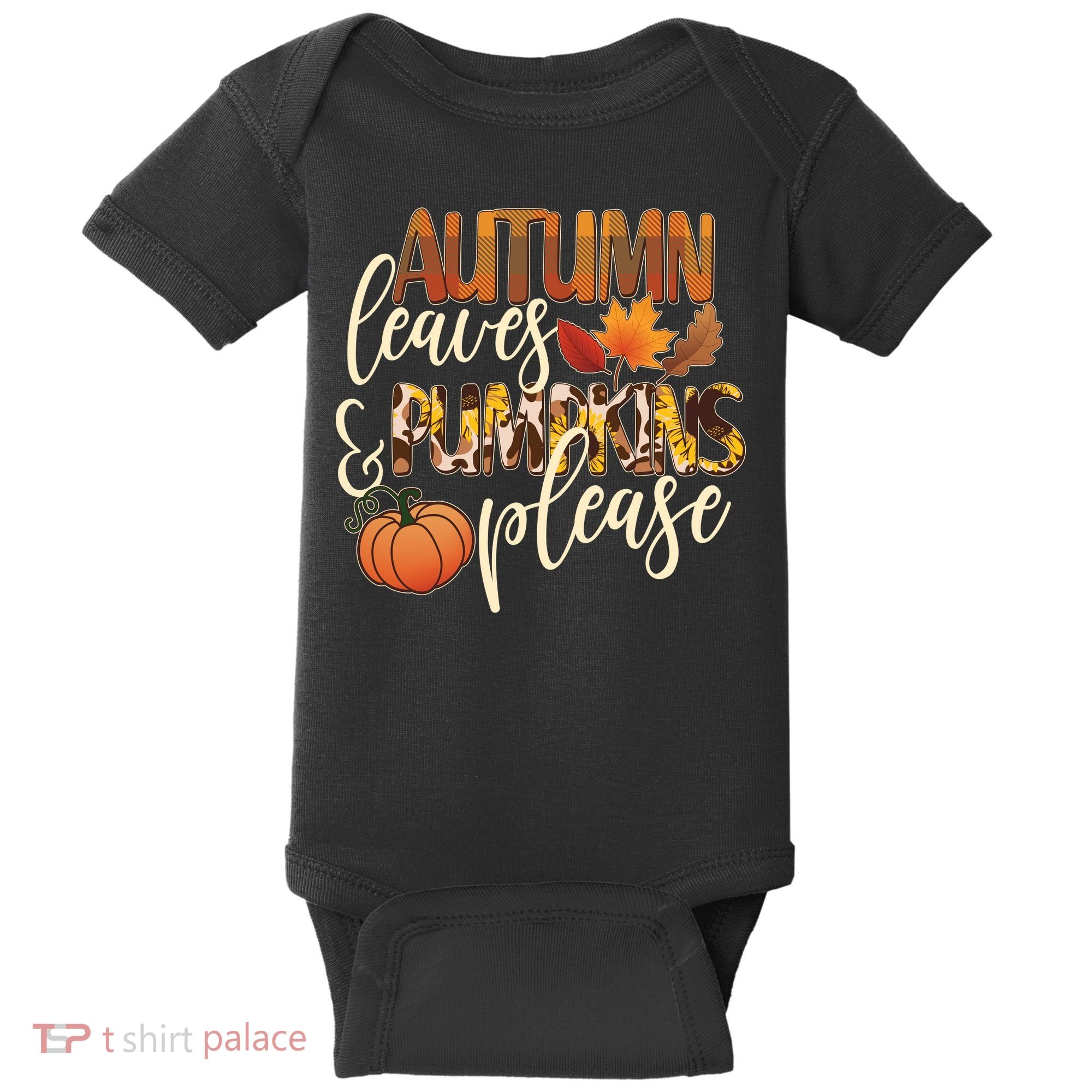 Cute Autumn Leaves And Pumpkins Please Baby Bodysuit