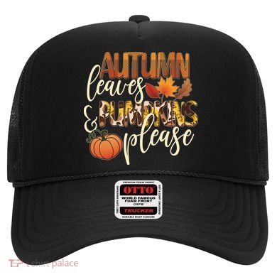 Cute Autumn Leaves And Pumpkins Please Hat