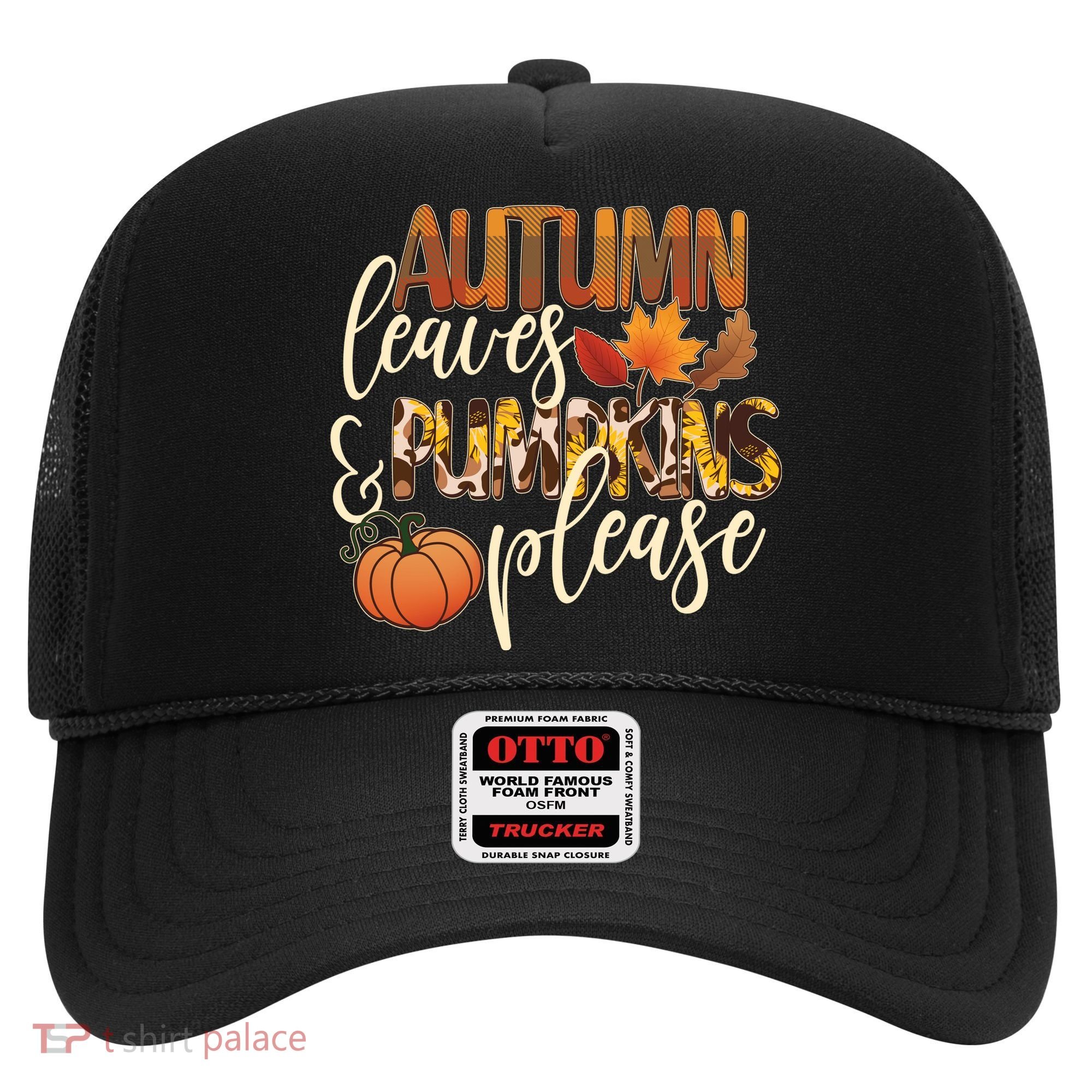 Cute Autumn Leaves And Pumpkins Please Hat