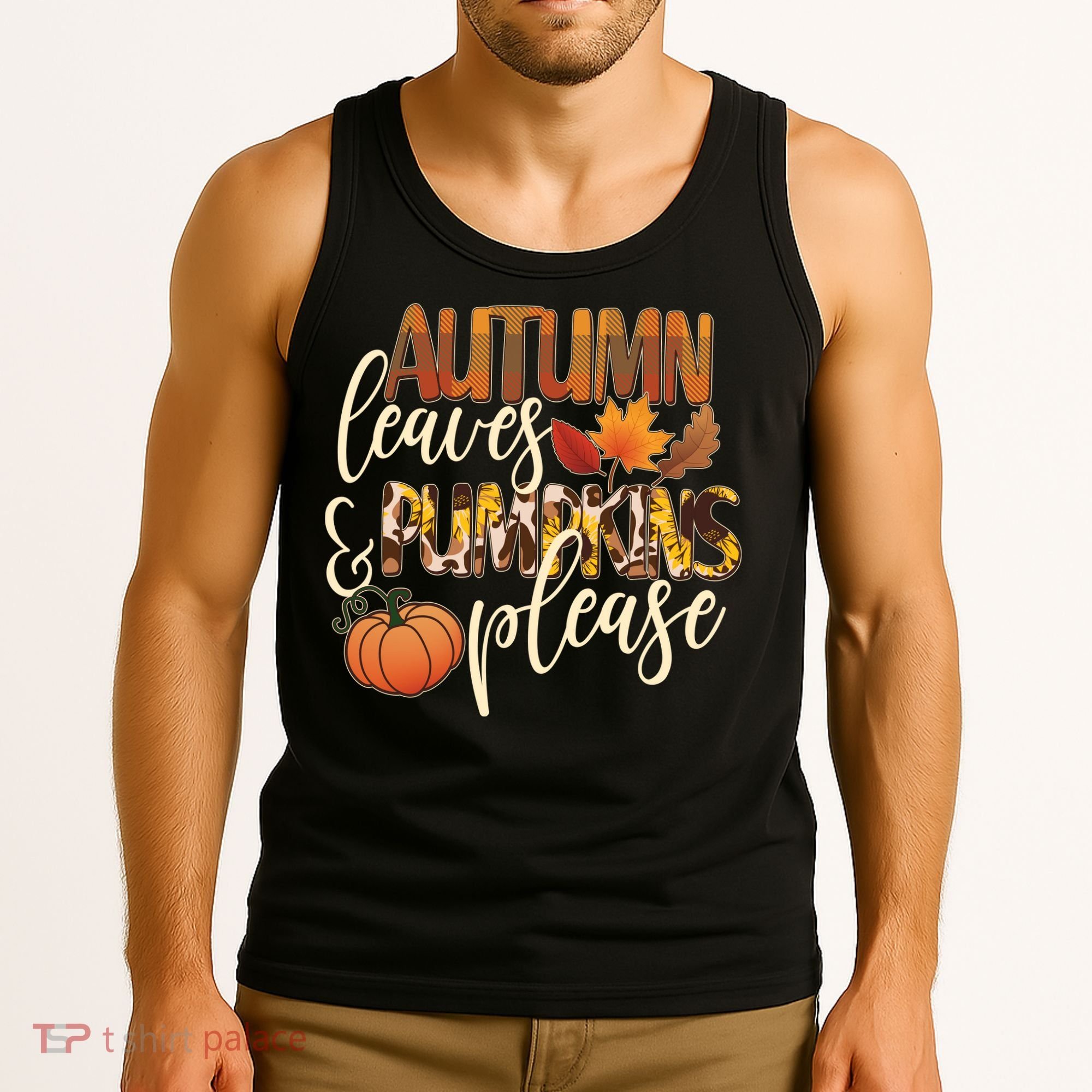 Cute Autumn Leaves And Pumpkins Please Tank Top