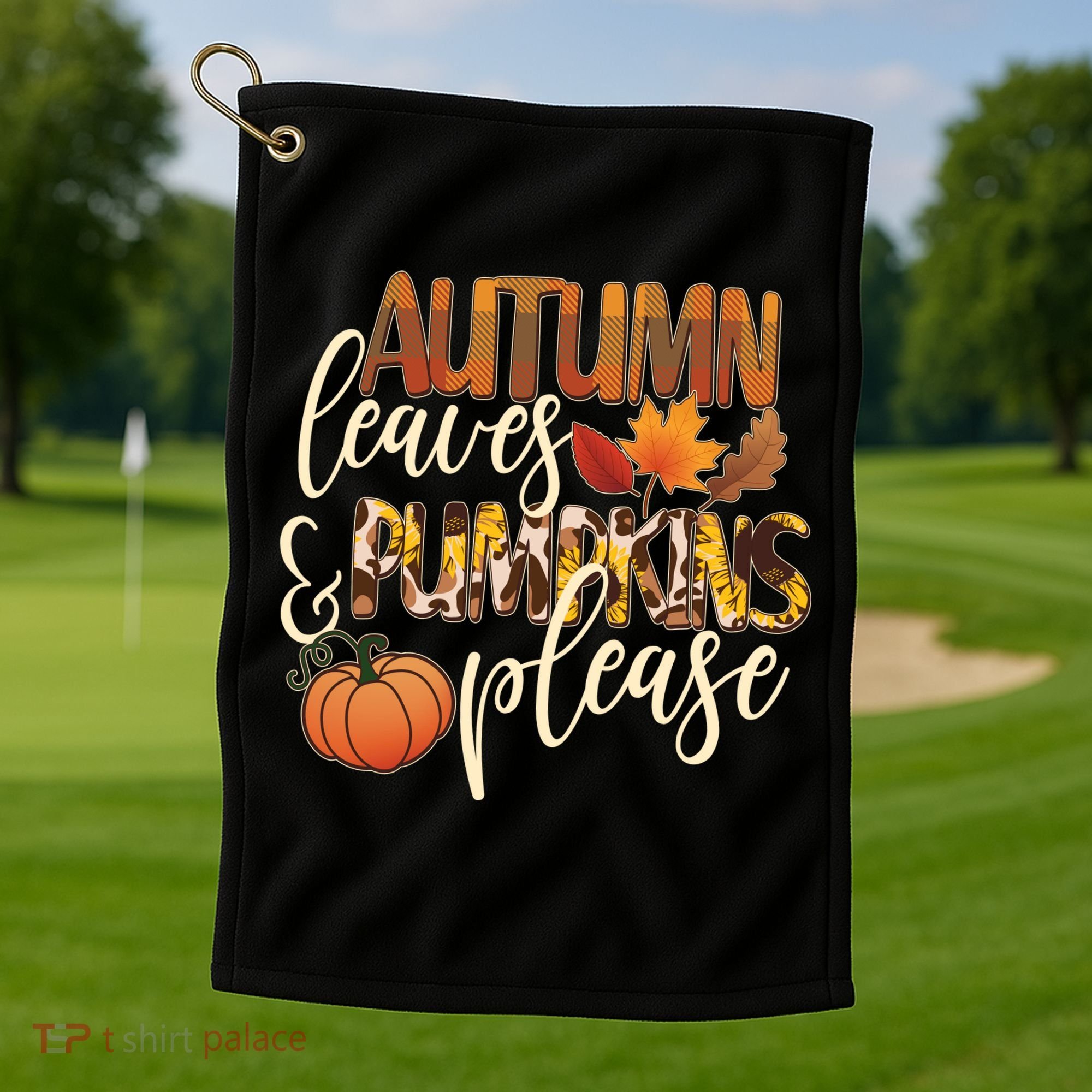Cute Autumn Leaves And Pumpkins Please Golf Towel