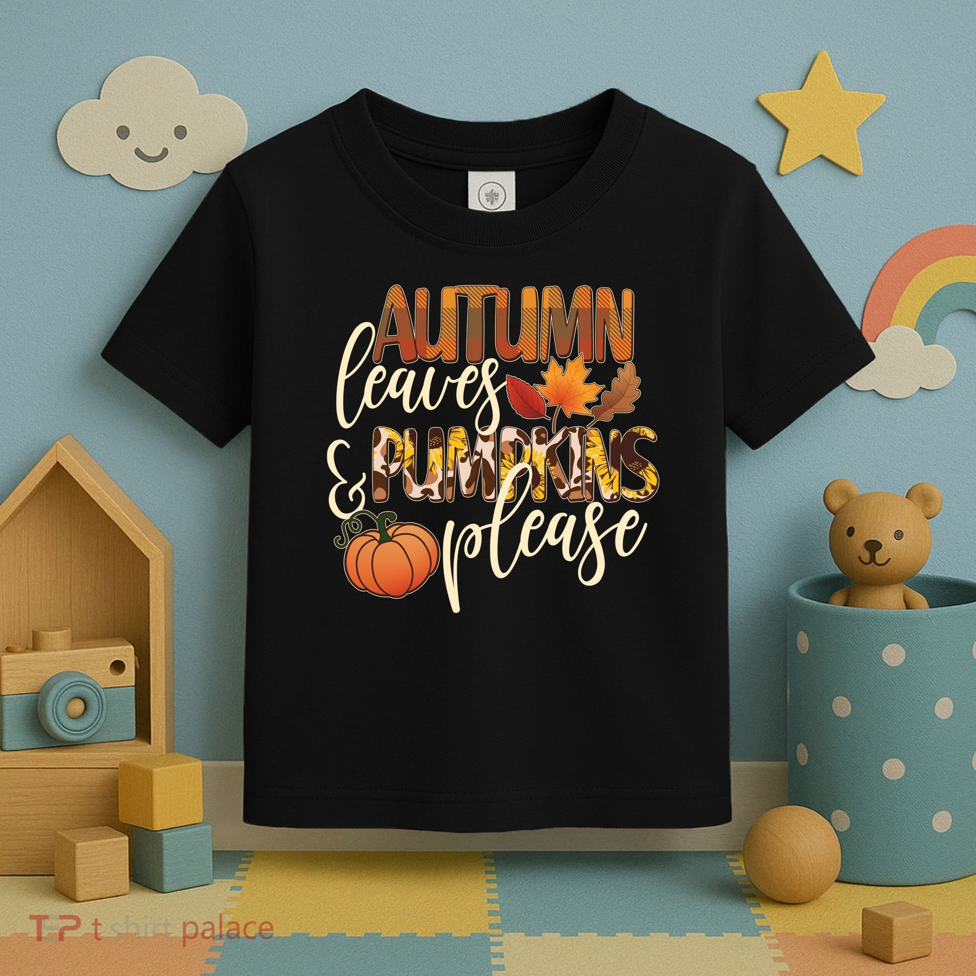 Cute Autumn Leaves And Pumpkins Please Toddler T-Shirt