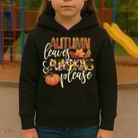Cute Autumn Leaves And Pumpkins Please Kids Hoodie thumb 3
