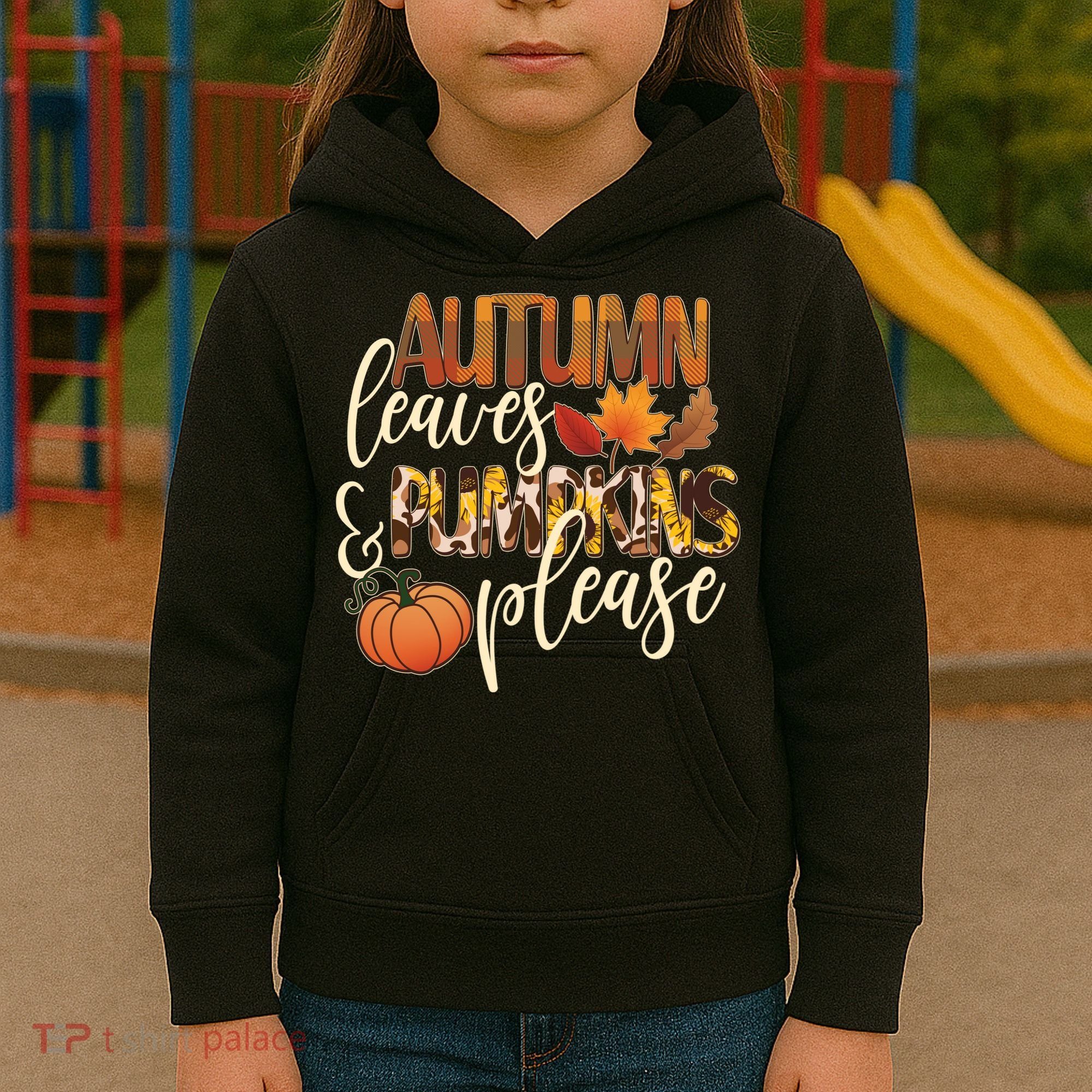 Cute Autumn Leaves And Pumpkins Please Kids Hoodie