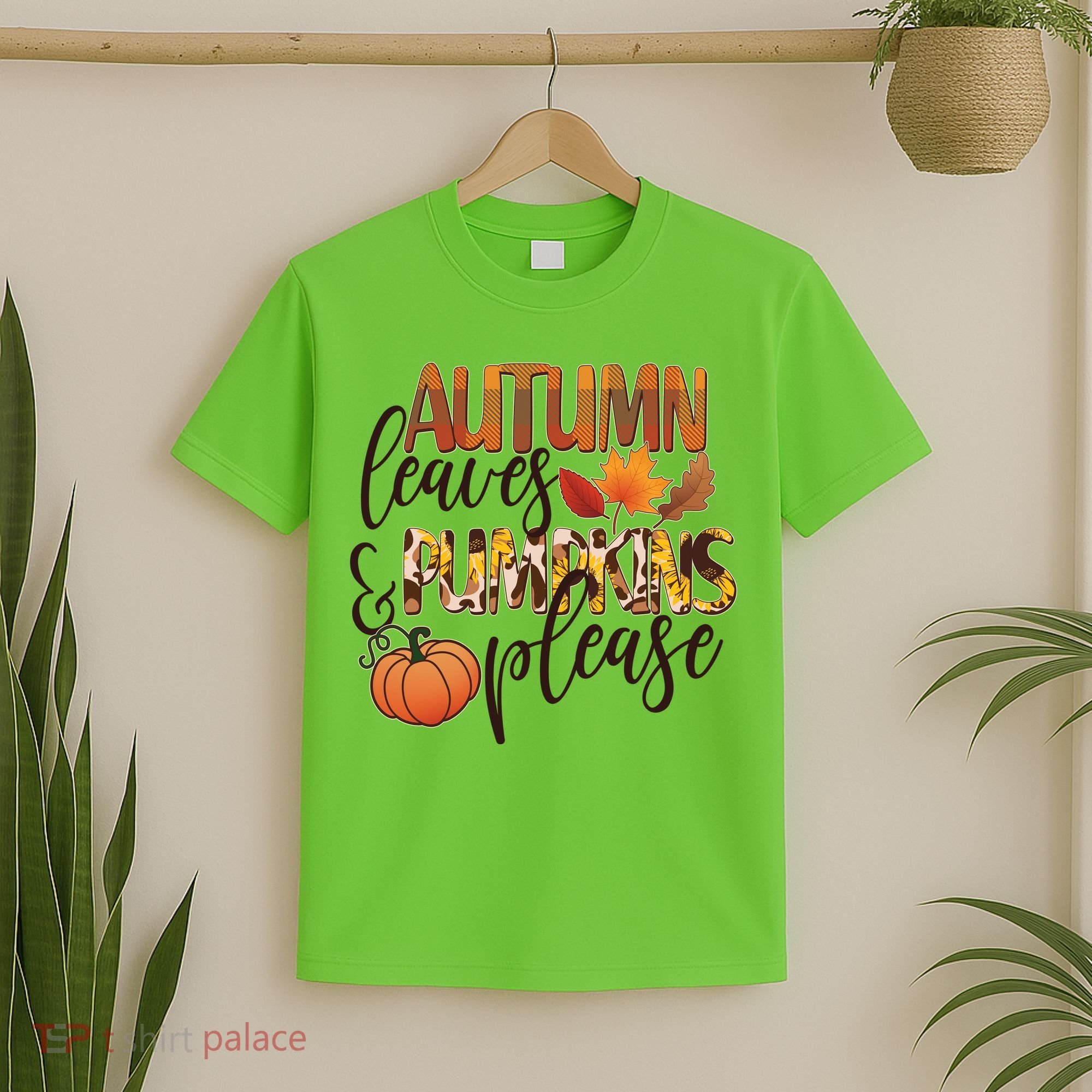 Cute Autumn Leaves And Pumpkins Please T-Shirt