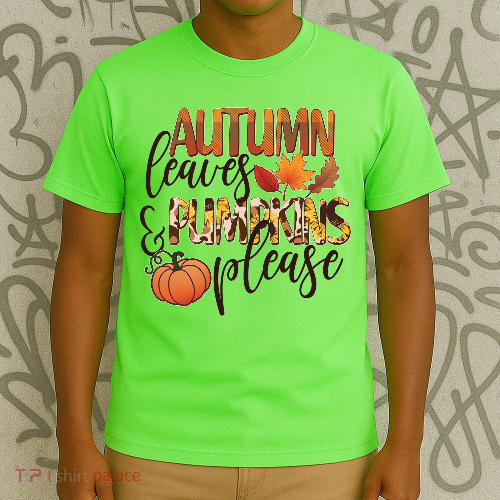 Cute Autumn Leaves And Pumpkins Please T-Shirt