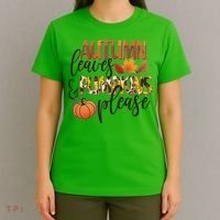 Cute Autumn Leaves And Pumpkins Please T-Shirt thumb 4