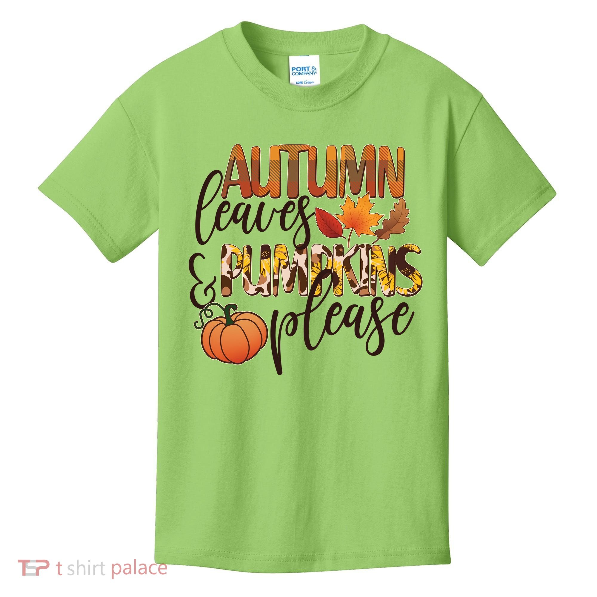Cute Autumn Leaves And Pumpkins Please Kids T-Shirt