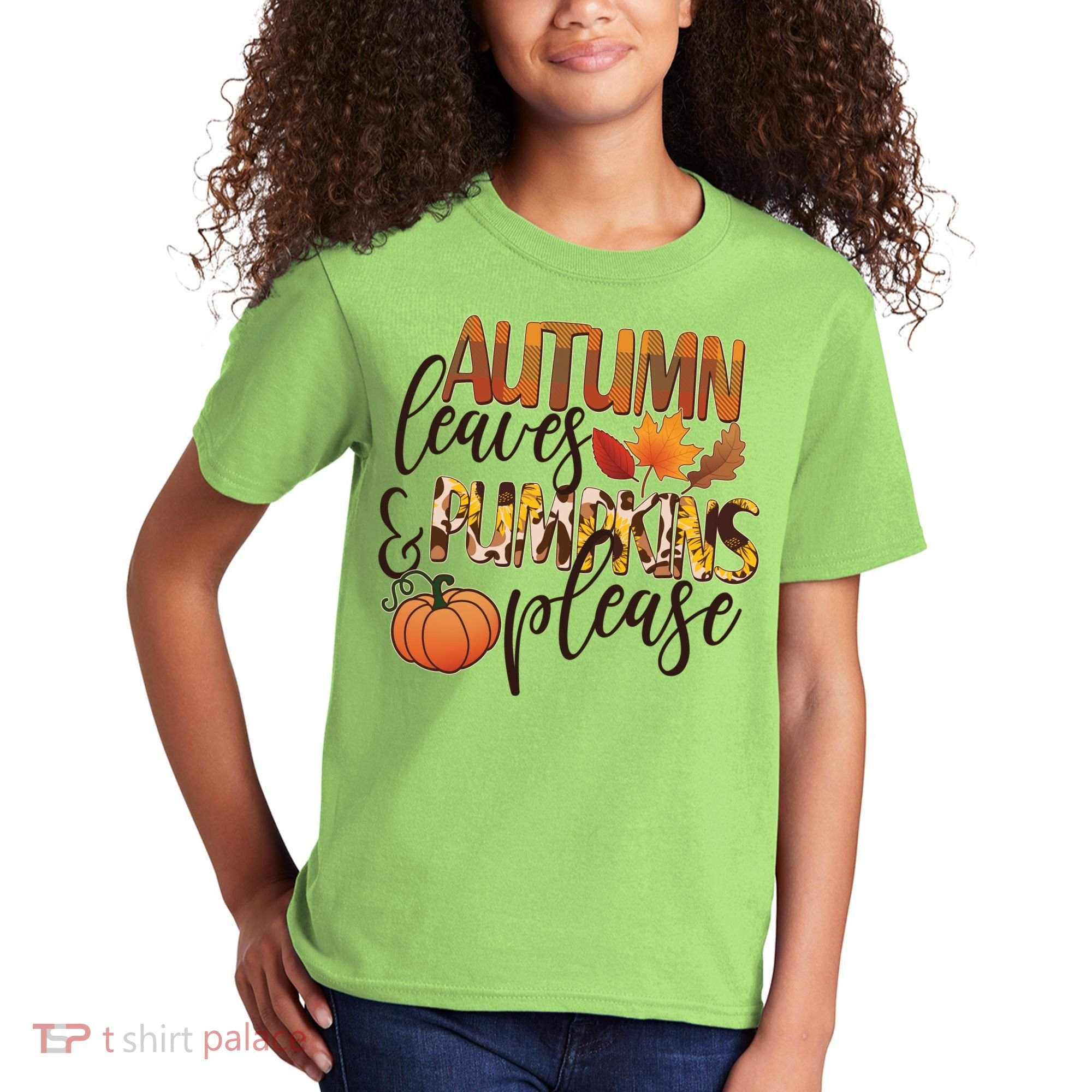 Cute Autumn Leaves And Pumpkins Please Kids T-Shirt