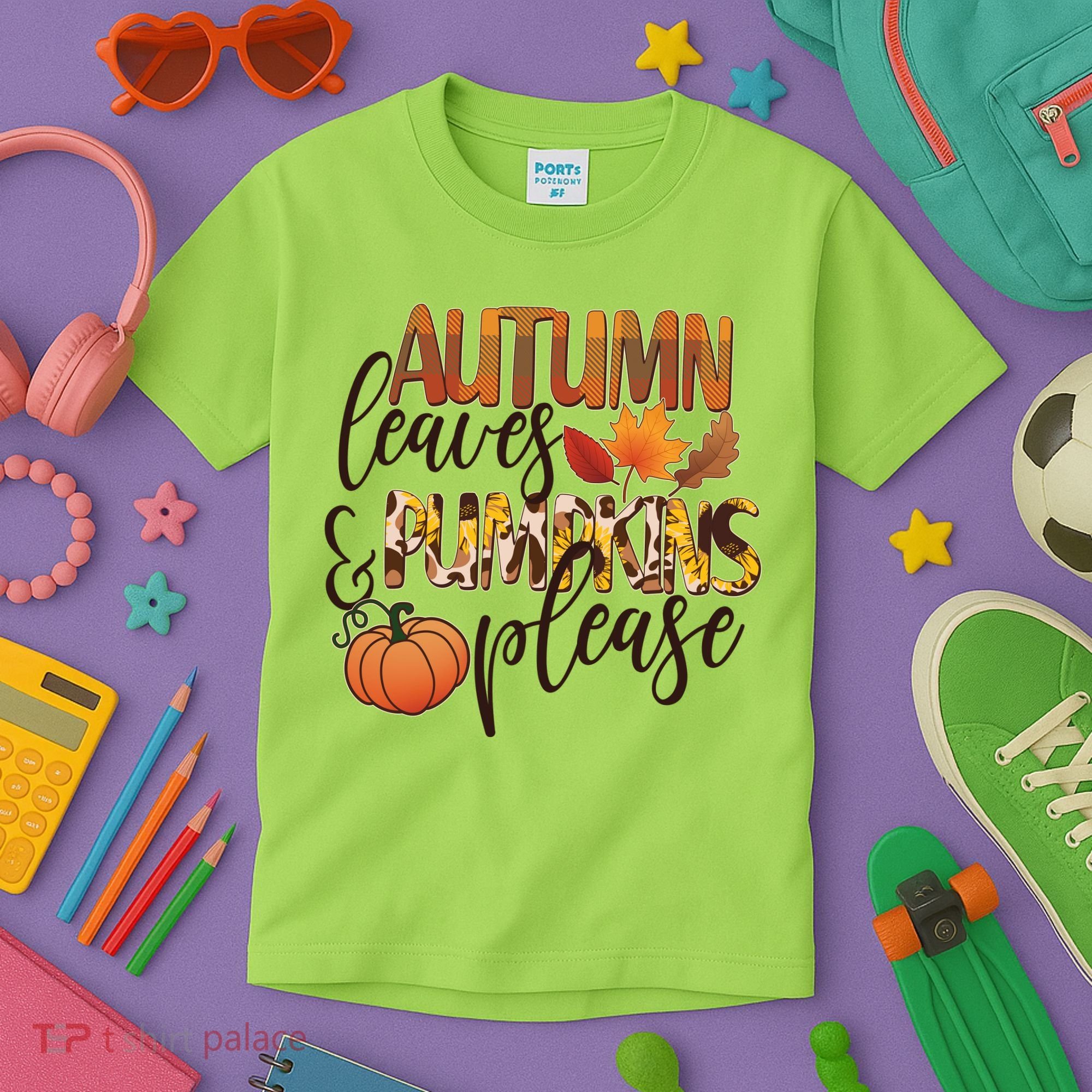Cute Autumn Leaves And Pumpkins Please Kids T-Shirt