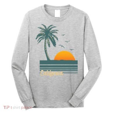 California Palm Tree Sunset Beach Long Sleeve Shirt