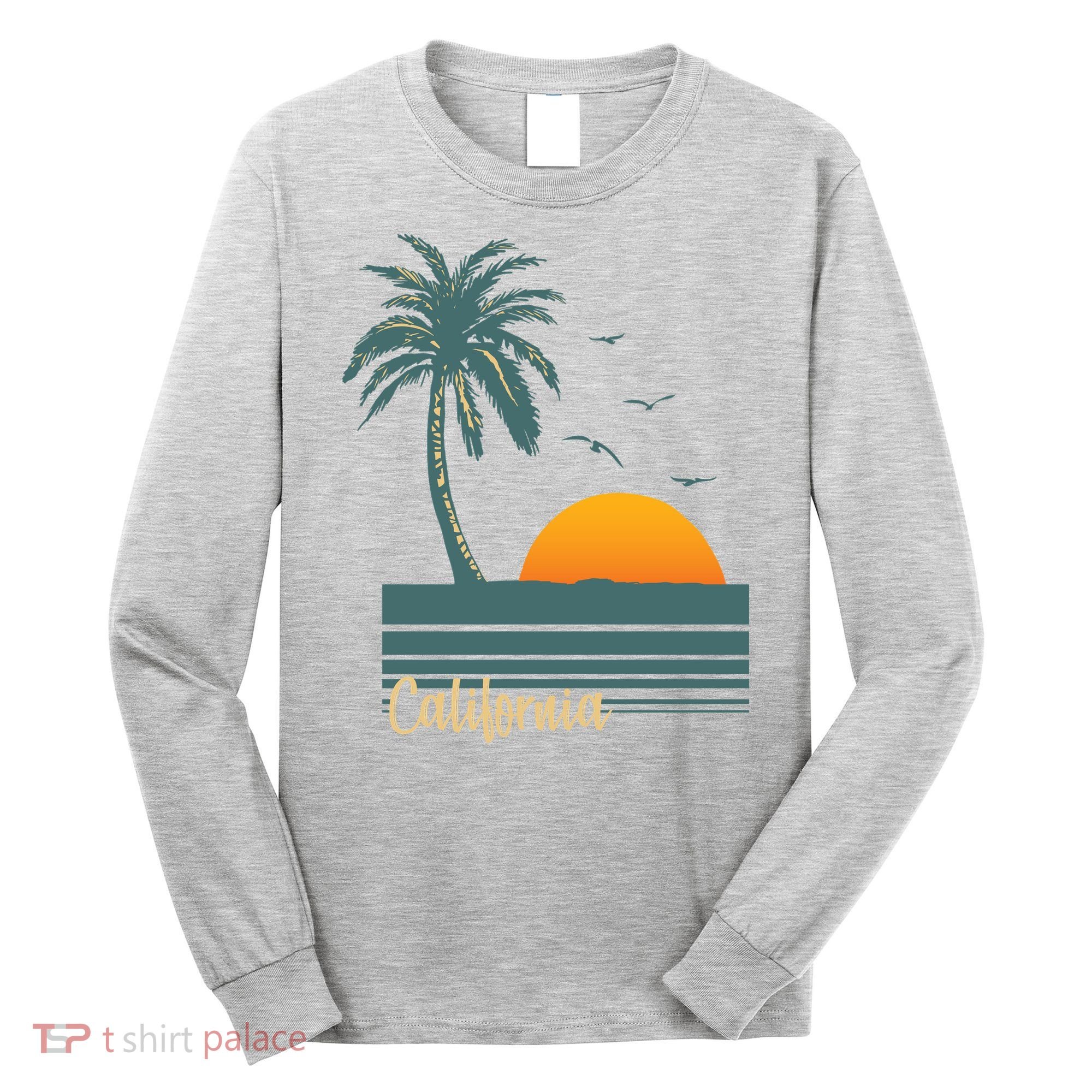California Palm Tree Sunset Beach Long Sleeve Shirt