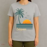 California Palm Tree Sunset Beach T-Shirt thumb 4