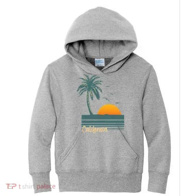 California Palm Tree Sunset Beach Kids Hoodie