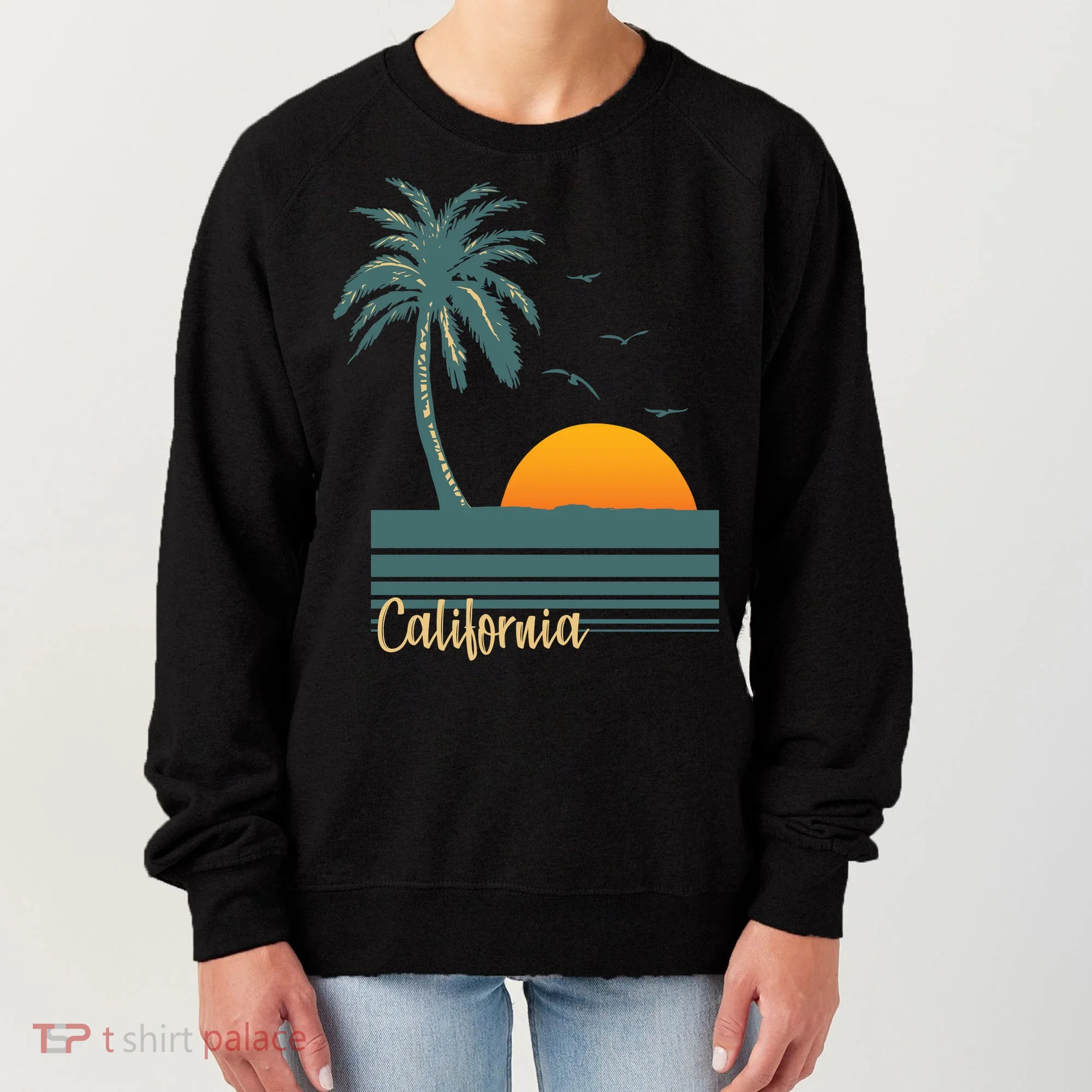 California Palm Tree Sunset Beach Women's Sweatshirt