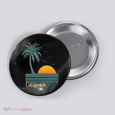 California Palm Tree Sunset Beach Button