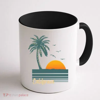 California Palm Tree Sunset Beach Coffee Mug back