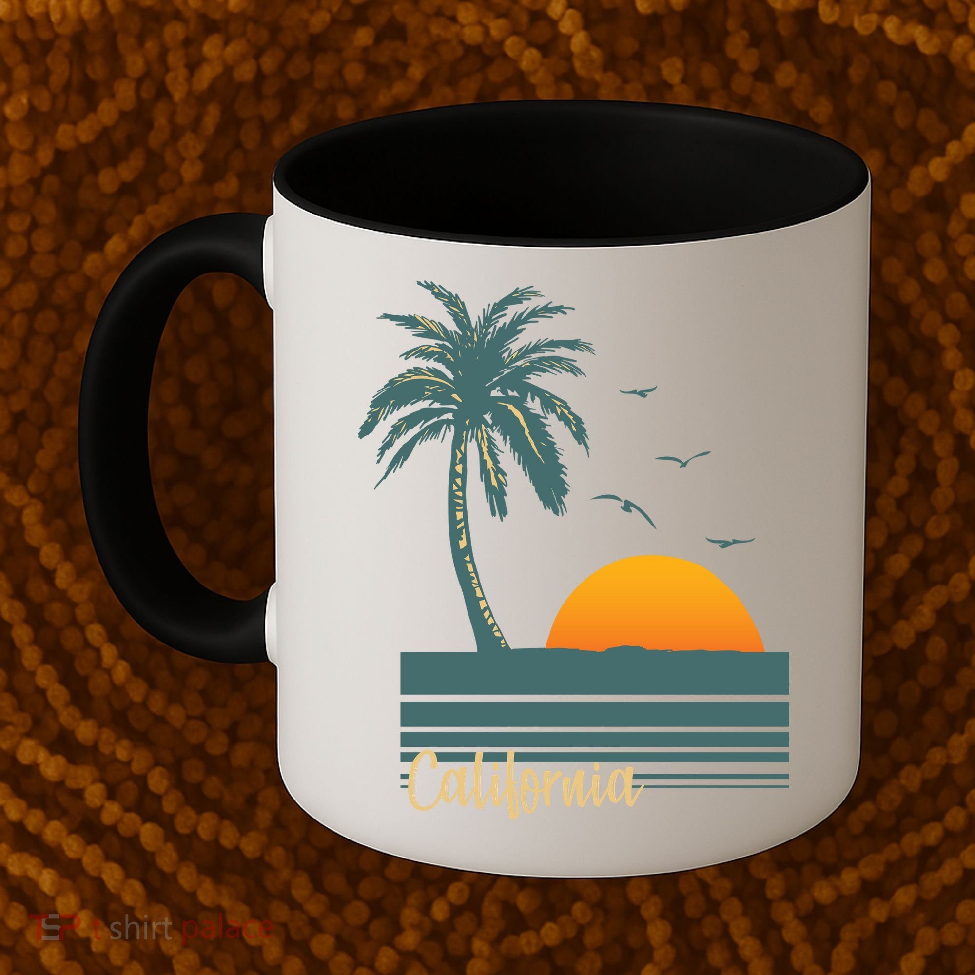 California Palm Tree Sunset Beach Coffee Mug