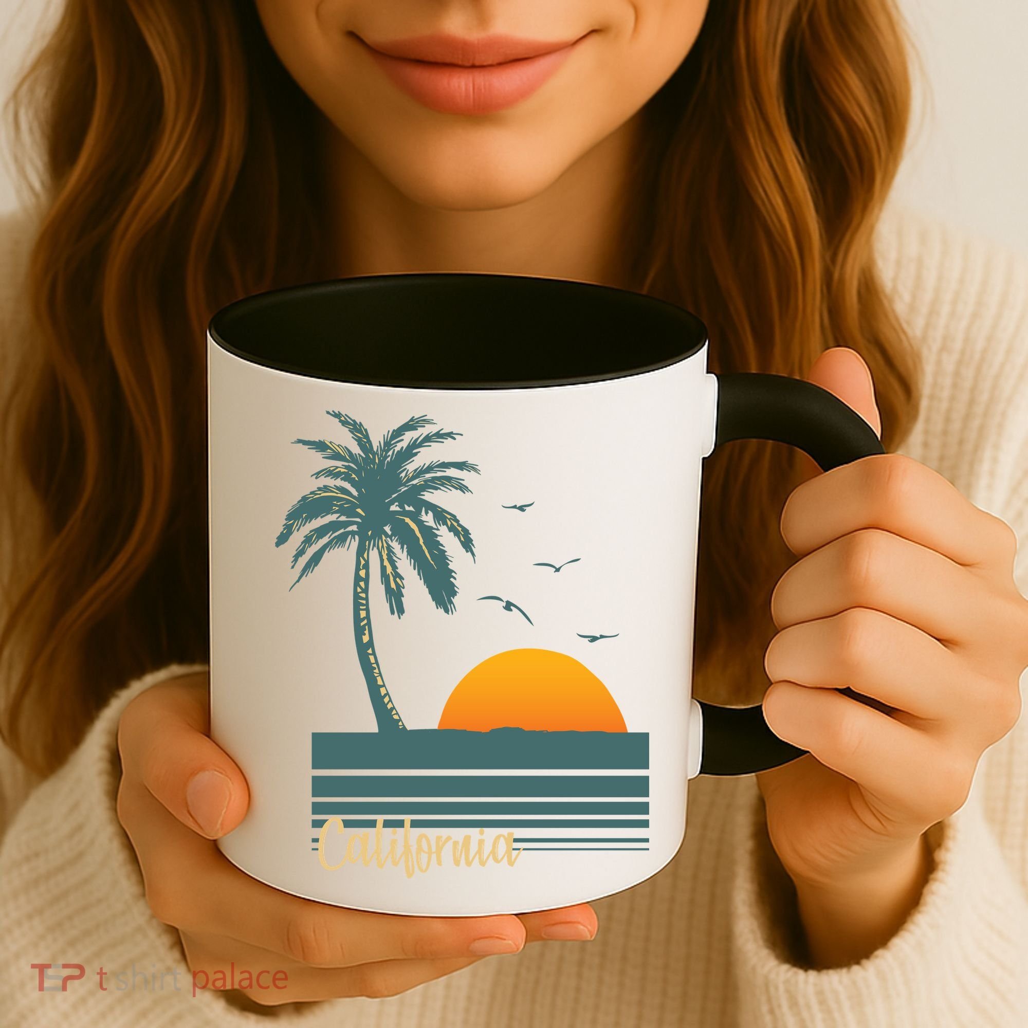 California Palm Tree Sunset Beach Coffee Mug