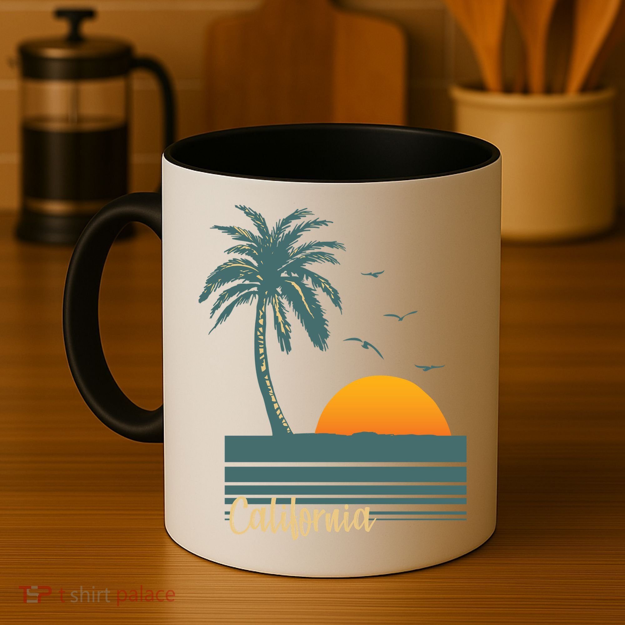 California Palm Tree Sunset Beach Coffee Mug