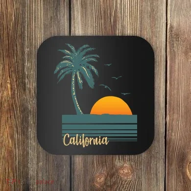 California Palm Tree Sunset Beach Coaster