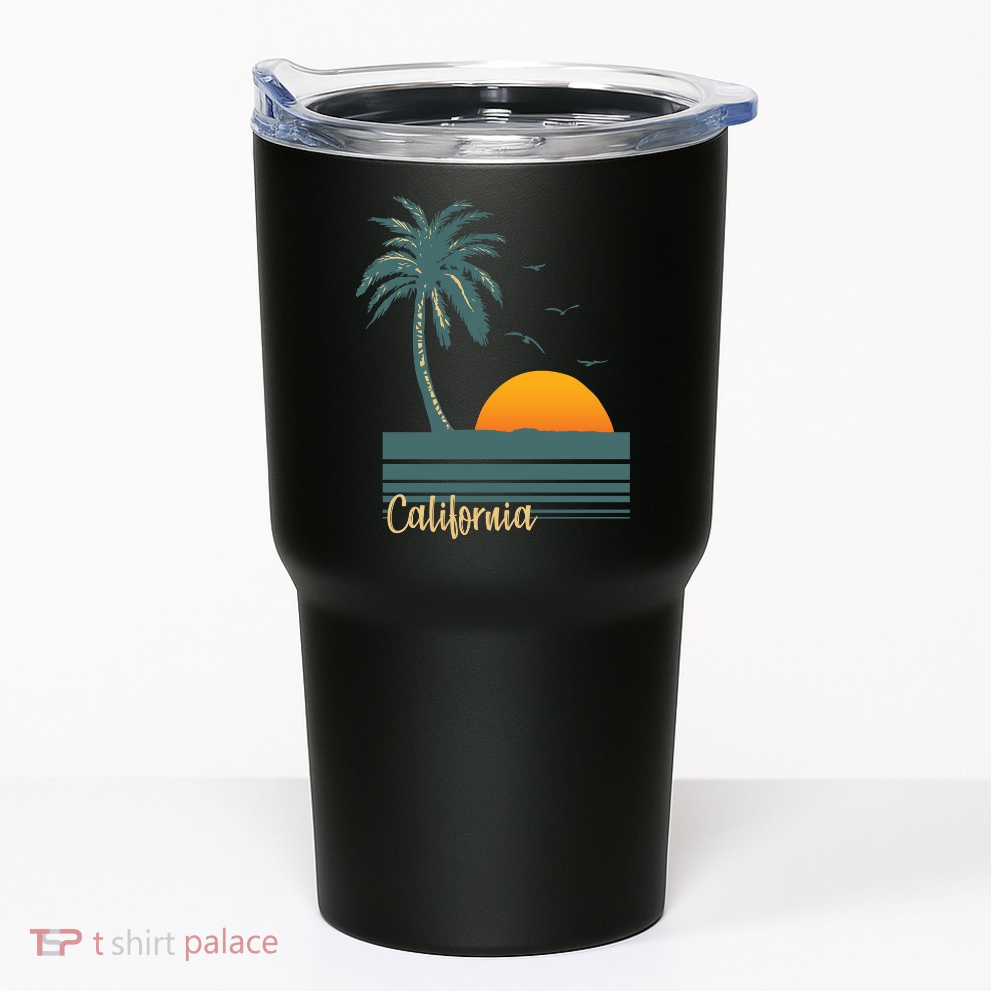 California Palm Tree Sunset Beach Tumbler