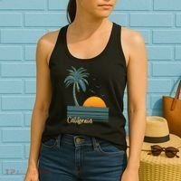 California Palm Tree Sunset Beach Women's Tank Top thumb 2