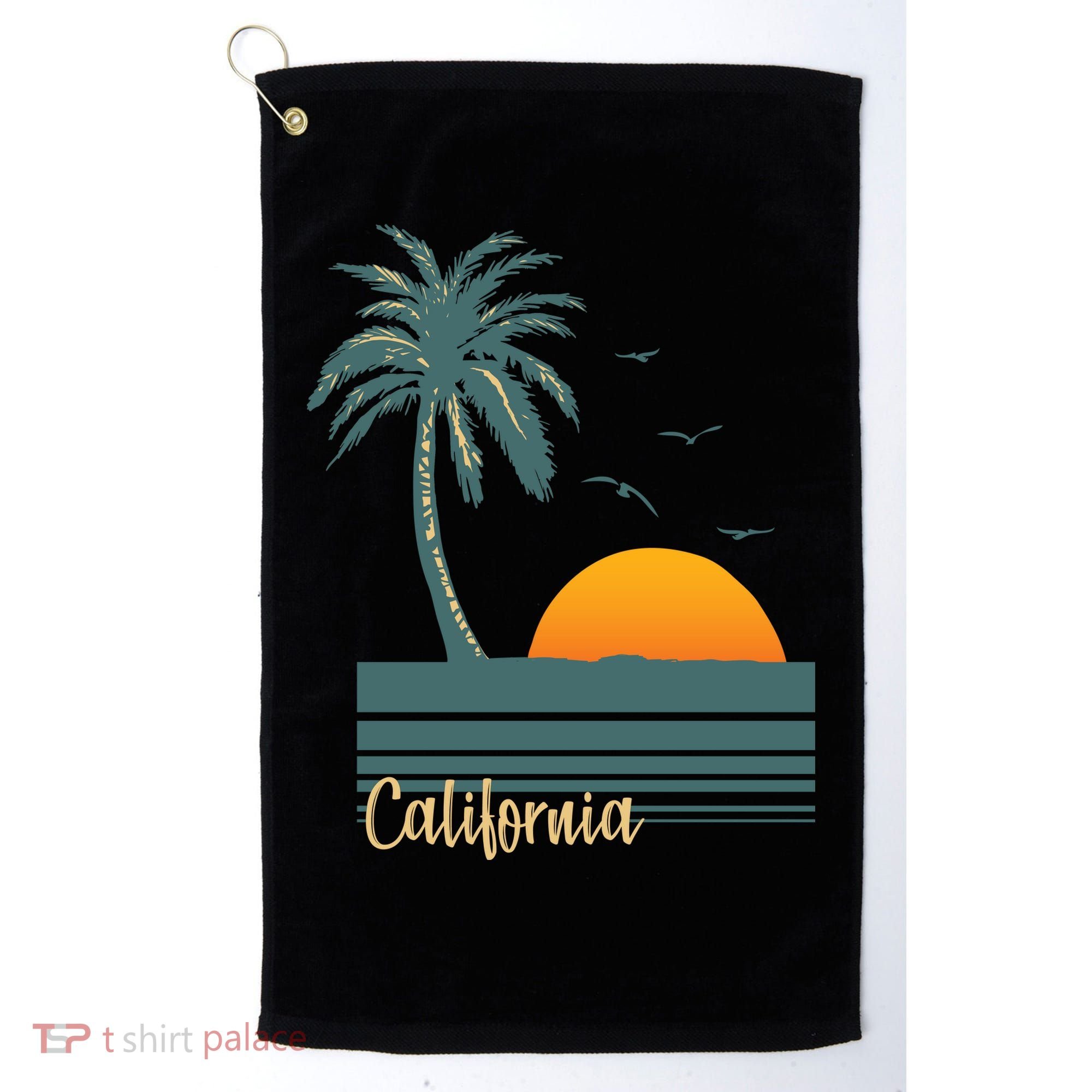 California Palm Tree Sunset Beach Golf Towel