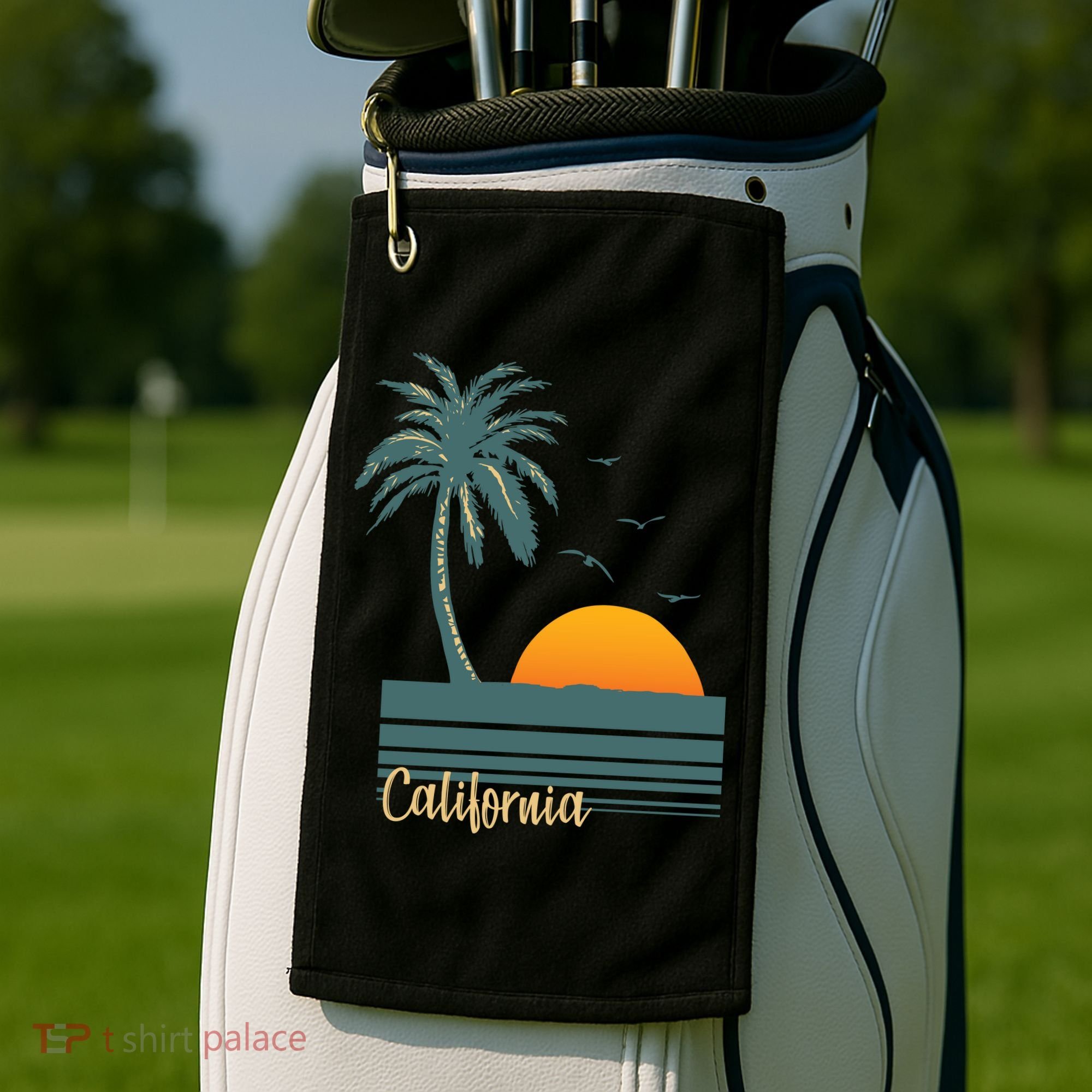California Palm Tree Sunset Beach Golf Towel