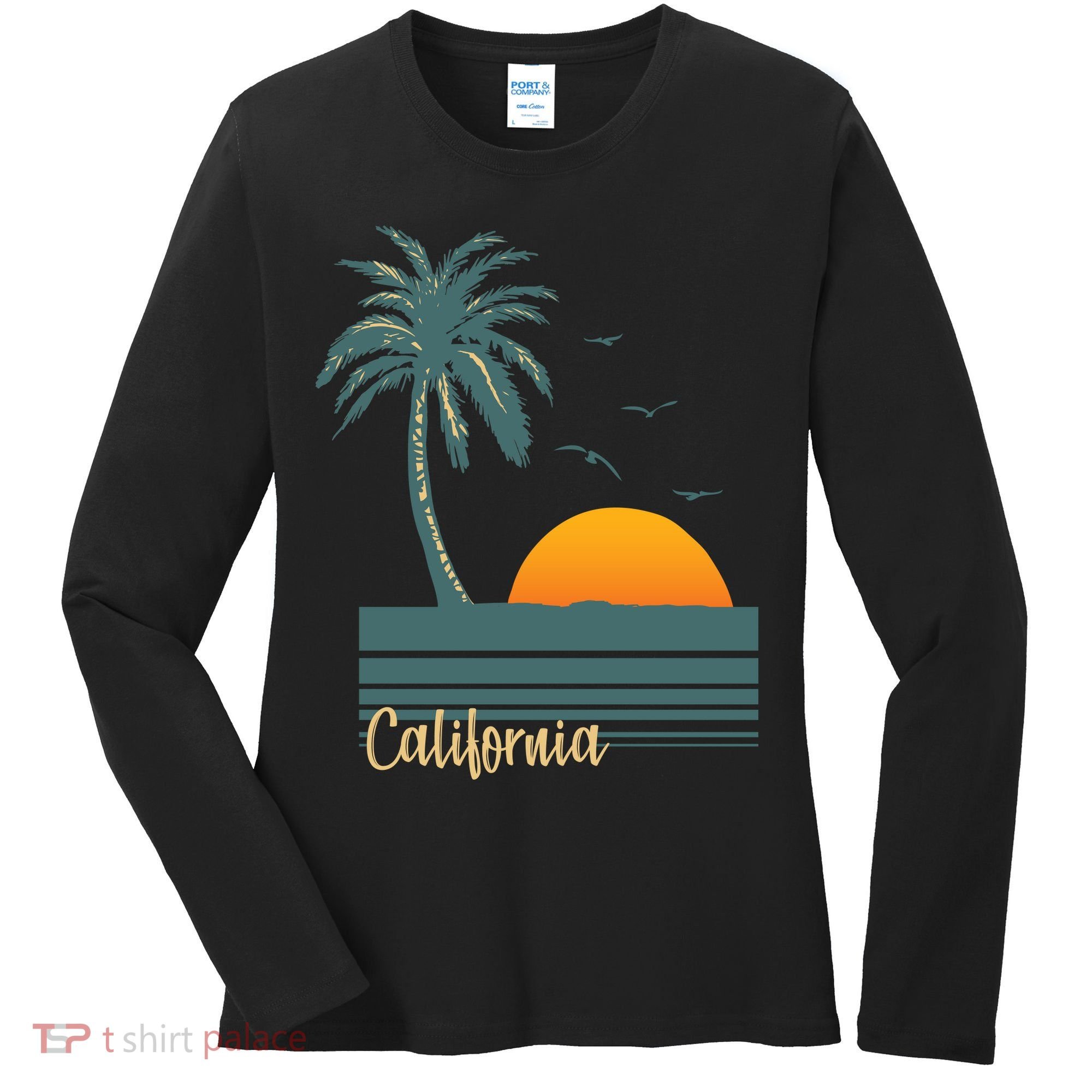 California Palm Tree Sunset Beach Women's Long Sleeve Shirt