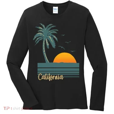 California Palm Tree Sunset Beach Women's Long Sleeve Shirt