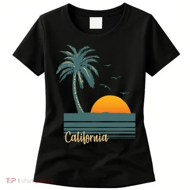 California Palm Tree Sunset Beach Women's T-Shirt