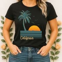 California Palm Tree Sunset Beach Women's T-Shirt thumb 2