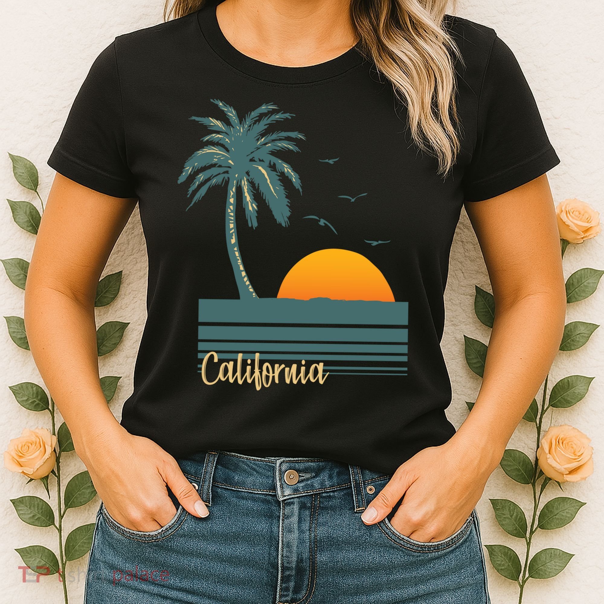 California Palm Tree Sunset Beach Women's T-Shirt