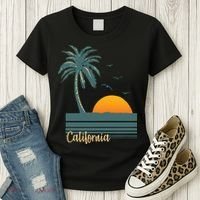 California Palm Tree Sunset Beach Women's T-Shirt thumb 3