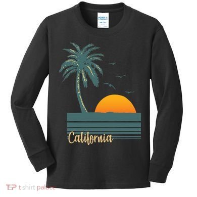 California Palm Tree Sunset Beach Kids Long Sleeve Shirt