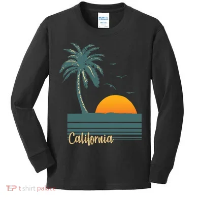 California Palm Tree Sunset Beach Kids Long Sleeve Shirt