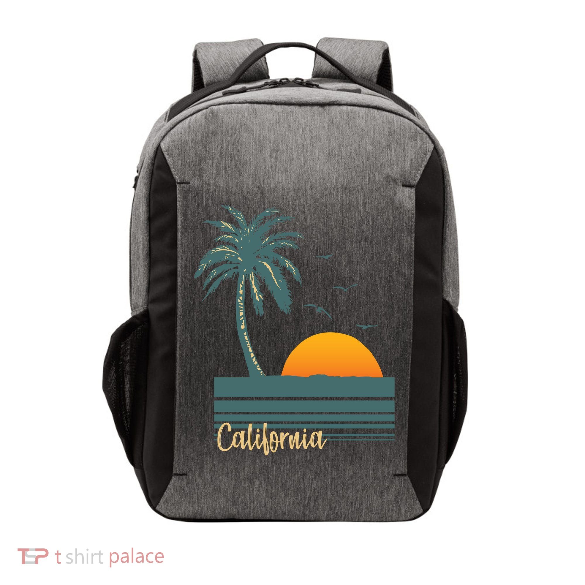 California Palm Tree Sunset Beach Vector Backpack