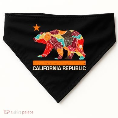 California Republic Logo Flower Floral Pattern Bear USA-Made Doggie Bandana