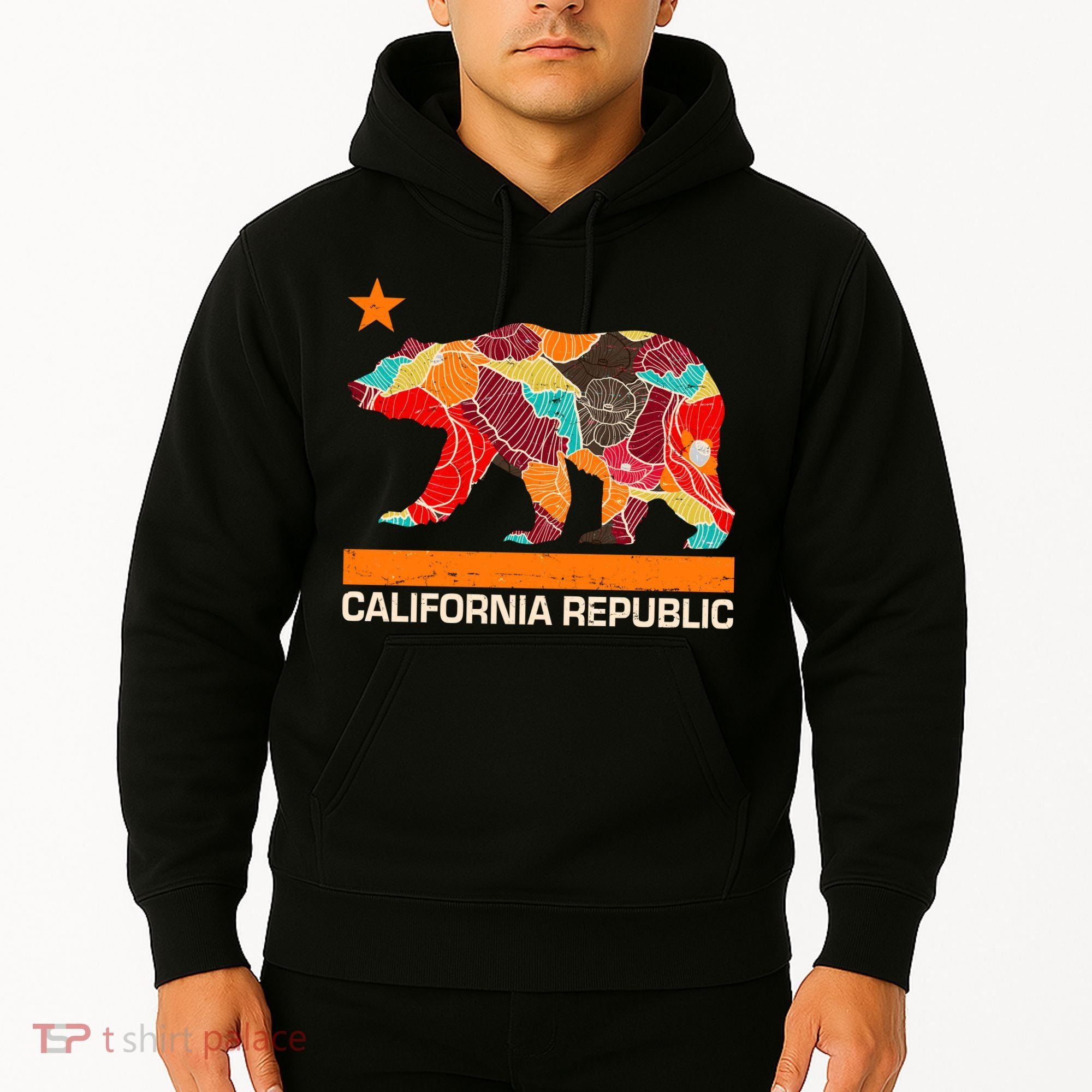 California Republic Logo Flower Floral Pattern Bear Hoodie